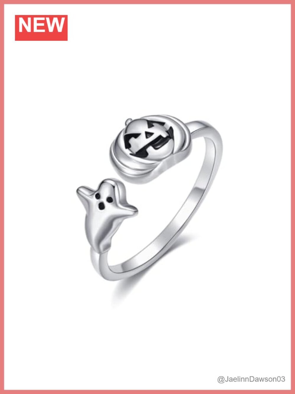 925 Sterling Silver Halloween Pumpkin Ghost Ring Adjustable Band